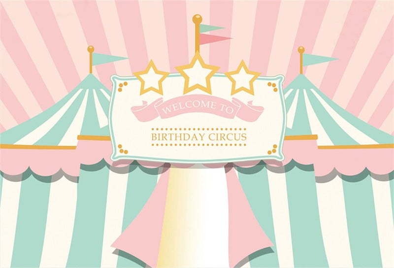 AOFOTO 7x5ft Welcome to Birthday Circus Background Abstract Tents Baby Party Decoration Photography Backdrop Sweet Princess Girl Children Infant Banner Photo Studio Props Vinyl Wallpaper - Image 1